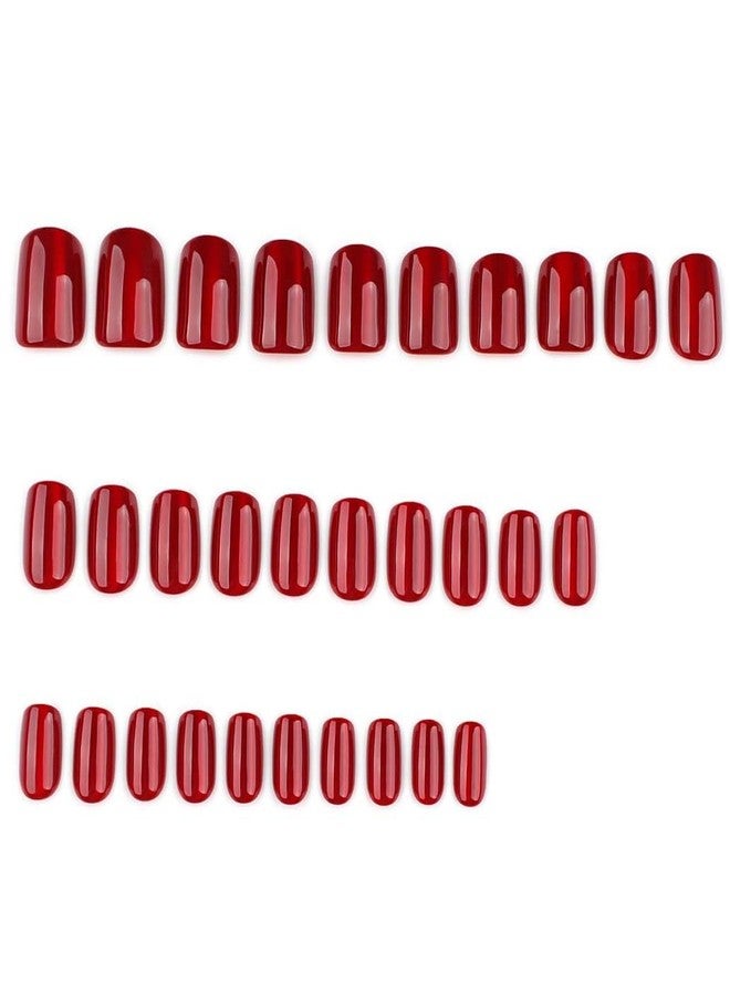 Foccna 30pcs Dark Red Press on Nails Cat Eye, Burgundy Fake Nails Square Short False Nails Glue on Nails - Image 2
